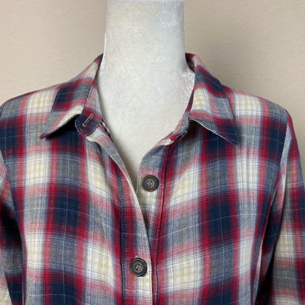 Boho Chic Plaid Button Down Shirt w/Back Buttons Size Small - Picture 3 of 11
